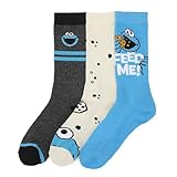 Bioworld Sesame Street Cookie Monster Men's 3-Pair Pack Athletic Crew Socks