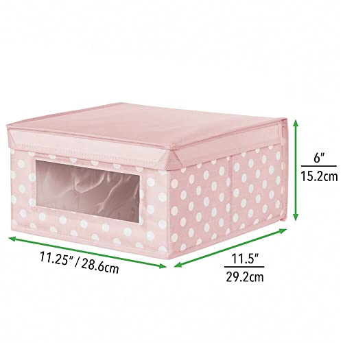 Mdesign Medium Soft Stackable Fabric Baby Nursery Storage Organizer Holder Bin Box With Front Window And Lid For Child/Kids Bedroom, Playroom, Classroom - 4 Pack - Pink/White Polka Dot #TOP6