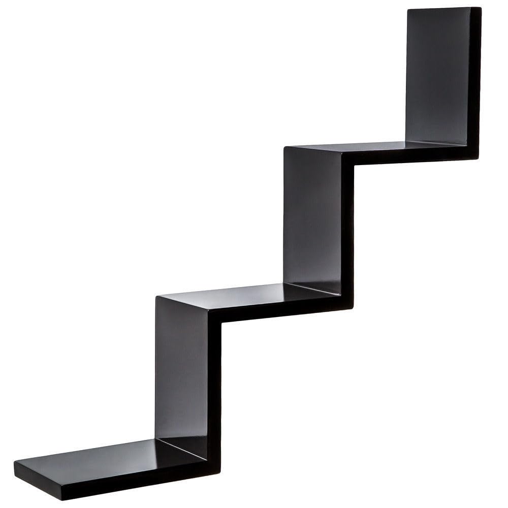 Homme Concept – Black Step Shelf, Wall Mount Floating Shelves, Wall Shelves, W Zig Zag Display Storage Organiser Shelving Unit, Bookcase Bookshelf for Living Room Bedroom Bathroom Home Office