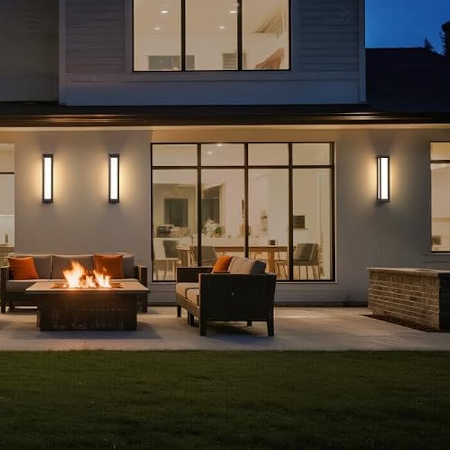 Exterior Lighting Fixtures, 25.6 Waterproof Outside Lights for House, 3000K LED Large Outdoor Sconces Wall Lighting, Long Outdoor Wall Sconce, Black Grey Lamps for Front Porch Garage Patio