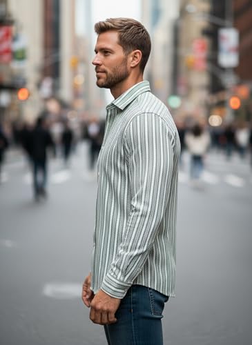 Image of Lymio Men Shirt | Men's Striped Button Down Shirt - Slim Fit Casual & Resort Wear Shirts for Men | Premium & Trendy | Summer and Vacation Ready (Crazy-Full)