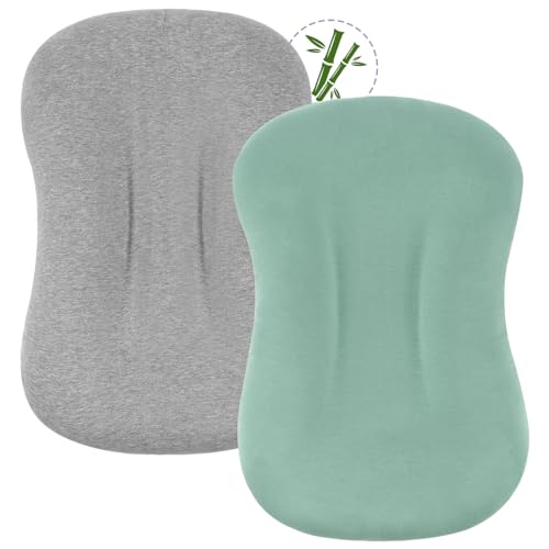 Image of FUNUPUP Rayon Made from Bamboo Baby Lounger Cover Compatible with Snuggle Me Lounger, Infant Lounger Pillow Cover for Newborn, Removable Elastic Newborn Lounger Cover,Cover Only,Grey and Green