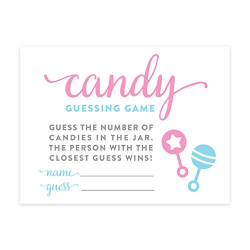 Andaz Press Team Pink Team Blue Gender Reveal Baby Shower Party, Candy Guessing Game Cards, 30-pack