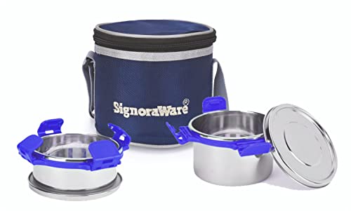 SignoraWare 500ml+350ml All Steel Executive Small Lunch Box with Bag, Food Grade BPA Free, Leak Proof and Air Tight Stainless Steel Containers, Compact and Sleek Tiffin Box (Set of 2 Violet)