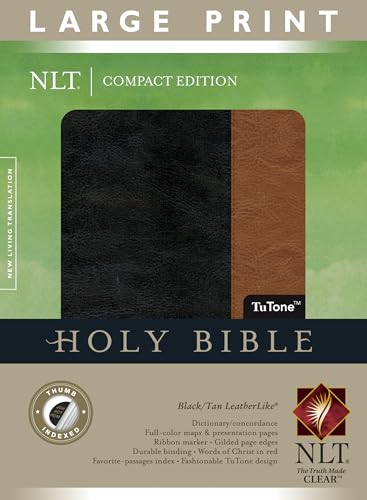 Compact Edition Bible NLT, Large Print, TuTone (LeatherLike, Black/Tan, Indexed, Red Letter)
