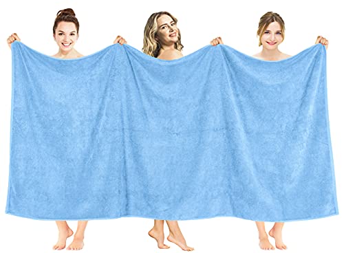 American Soft Linen Oversized Bath Sheet 40x80 Extra Large For Bathroom, 600 Gsm 100% Cotton Turkish Jumbo Bathsheet Towels For Adults, Sky Blue Bath Sheet
