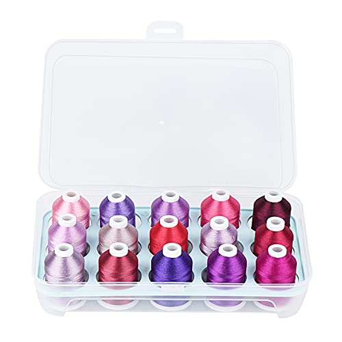 Image of Simthread 15-Color Polyester Machine Embroidery Thread Set, Purple Series | 15 coordinated 1000M polyester spools for machine embroidery, quilting, patches, monograms and everyday sewing.