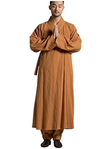 ZanYing Men's Long Gown Traditional Buddhist Meditation Monk Robe (L, Orange S26)