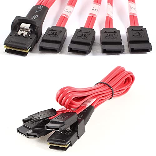 Cable Mini SAS SFF-8087 a 4 SATA 0.5 m Rojo y Negro