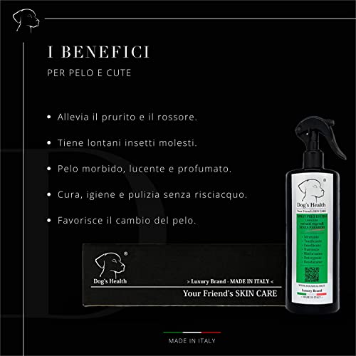 Dog's Health - Spray Pelo Lucido 500ml - shampoo secco per cani con OLIO DI NEEM per cani e ALOE VERA che lo rende anche uno shampoo per cani 100% Organico Vegetale Senza OGM