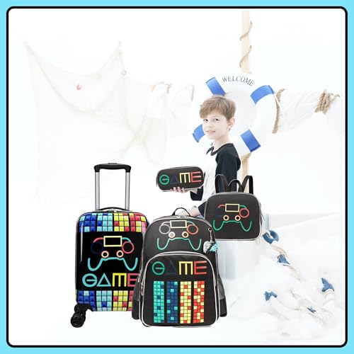 Image of Kids Suitcase Set for Boys Hardside Luggage with Spinner Wheels 5 Piece 16inch Toddler Suitcase for Boys Travel Carry on Luggage Airline Approved