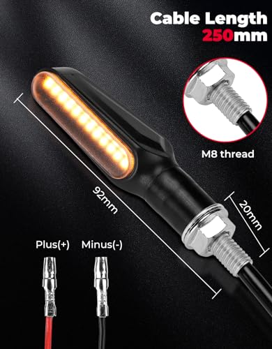 KEMIMOTO Motorrad Blinker, 12 V Super Hell LED Blinker, M8 Schwarz Universal Blinkerleuchten, E24 Mark Lauflichtblinker, IP67 Wasserdicht Tagfahrlicht für Motocross/Fahrrad, 2 Stück
