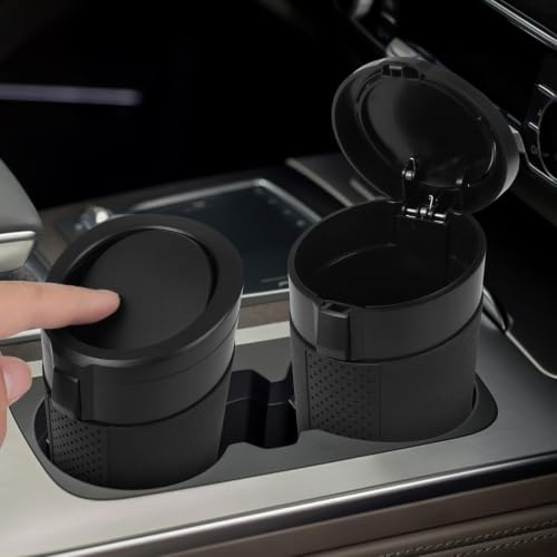 Image of Soko Premium Car Bin Mini Car Trash Can With Lid, Small Portable Garbage Plastic Bin, Car Accessories, Leakproof Vehicle Cup Holder Waste Storage For Car, Home, Press-Top & Flip-Top Lid - Black