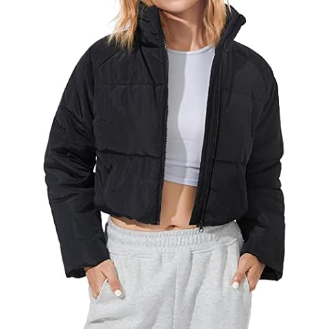 MIEAHORY Womens Quilted Lightweight Puffer Jackets,Solid Color Zipper Front Long Sleeve Jacket Winter Coats (Black Coat, Small) Cover