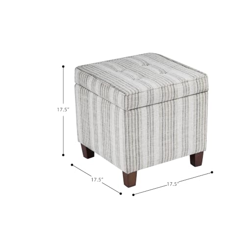 Image of HomePop 18 inch Square Tufted Storage Ottoman - Gray Striped Pattern
