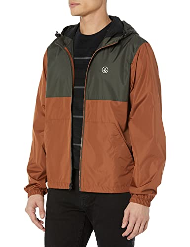Volcom Men's Phase 91 Hooded Water Resistant Windbreaker Jacket, Rustic Brown, X-Large #TOP11