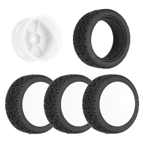 uxcell 4-Pair High-Grip RC Car Tire & Wheel Set for 1/10 Scale On-Road Touring Cars - Soft Rubber Tyres with 12mm Hubs, Black/White