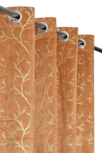 Image of Curtains 9 Feet Long for Living Room - Long Door & Window Curtain Set 1 Pcs Panel, Velvet Blackout & Stylish Parda for Home Decor & Office Golden Colour 9 feet -1 pcs