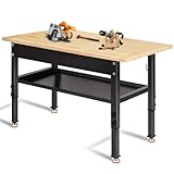 48'/60'' Adjustable Workbench, Rubber Wood Work Bench Heavy-Duty with Partition,2000 LBS Load Capacity Hardwood Work Table for Garage, Workshop, Home, Office, Easy Assembly (w/partition,48'')