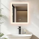 LUVODI Specchio Bagno con Luce 40x50cm: Specchio Bagno Led Retroilluminato con Antiappannamento, Dimmerabile 3 Colori Luce, Funzione Memoria, Vetro HD, Impermeabile IP66, 3000K-6000K