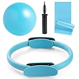 Tsikavo Pilates Ring, Pilates Ring Circle and Ball Set, 12 Inch Magic Circle Pilates Ring,9 Inch Small Exercise Ball,Resistance Bands Set, Home Pilates Equipment for Women (Blue)