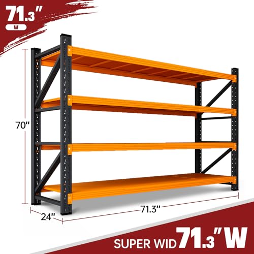 Image of RAVIGIN 5000LBS Storage Shelves,71 inch W Garage Shelving Heavy Duty Metal Adjustable Garage Shelves, Shelving Units Industrial Shelving for Warehouse,71 inch W x 24 inch D x 69 inch H,Orange
