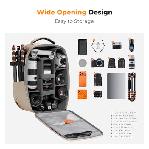 K&F CONCEPT Mochila para cámara Bolsa Impermeable a Prueba de Golpes con Compartimento para portátil de 16" Funda rígida para cámara DSLR/SLR/Mirrorless(Caqui) - imagen 2