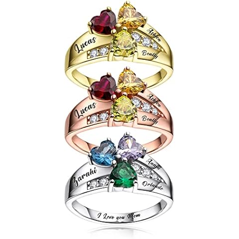 ORFAN Personalized Mothers Rings with 3 Simulated Birthstones and Names Sterling Silver Family Name Ring for Women Custom Anniversary Rings Christmas Gift for Mother Grandmother (Silver) Cover