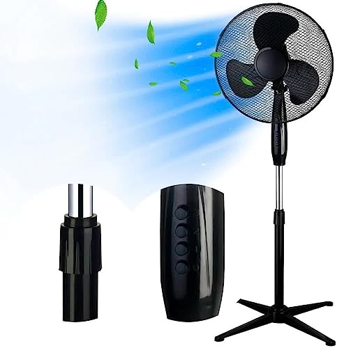 EXTRALINK Ventilador de pie 45W 40 cm Ø, 3 Velocidades ajustables, Ventilador Portatil con Oscilación horizontal y Ajuste de inclinación, altura regulable para Dormitorio, Oficina y Hogar, Fan Negro
