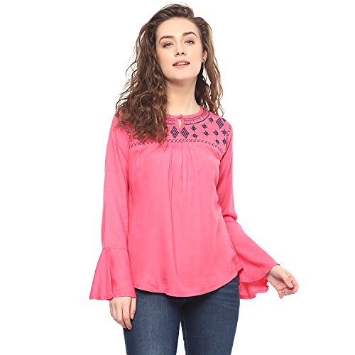 mayra Women's Plain Regular Fit Top (1801T11424_Pink_Medium)