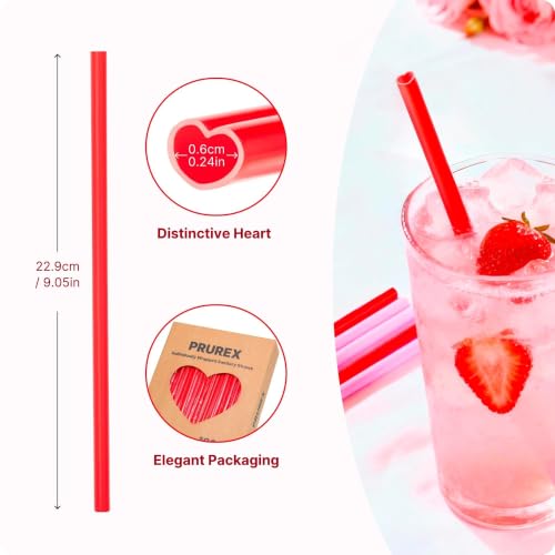 Image of 100pcs Red Heart Straws Bulk 8mm - Individually Wrapped Straws