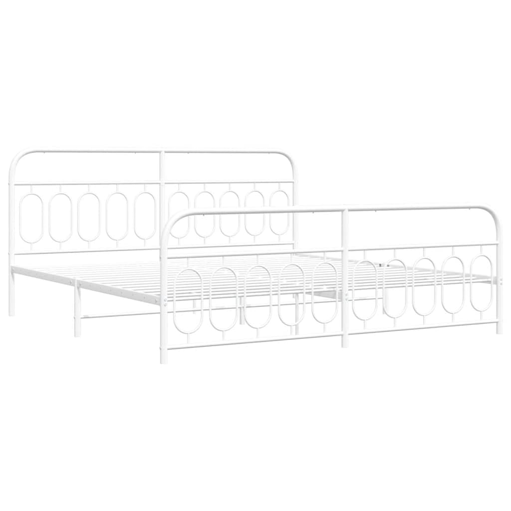 200x200 cm Metal Bed Frame with Slats, White | Built with a heavy-duty steel platform featuring under-bed storage, suitable for bedrooms and guest rooms.