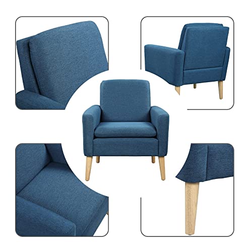 Lohoms Modern Accent Fabric Chair Single Sofa Comfy Upholstered Arm Chair Living Room Furniture Navy Blue #TOP2