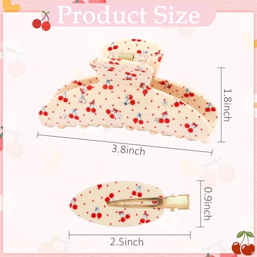 Image of 4Pcs Cherry Claw Clips for Women, Cute Unique Fruit Hair Clips whit Rhinestone for Cherry-Themed Gifts Hair Accessories