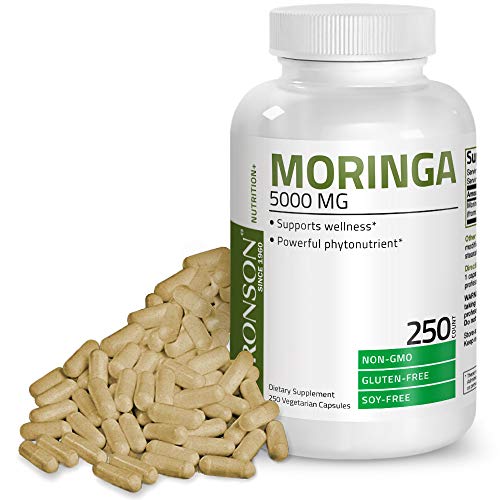 Moringa Oleifera 5000 mg Powder Capsules Extra High Potency 50:1 Extract Energizing Superfood Antioxidant, 250 Vegetarian Capsules