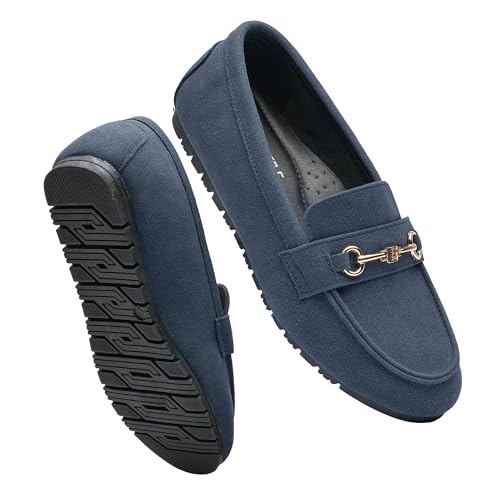 Image of Women's Wide Loafers Casual Slip on Flat Shoes Women's Comfort Penny Loafers with Arch Support Women Dressy Moccasins