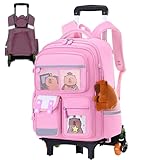 Mochila con ruedas de 6 ruedas mochila de carpincho de gran capacidad con asa retráctil escolar impermeable con dibujos animados y correa reflectante para niños y estudiantes.