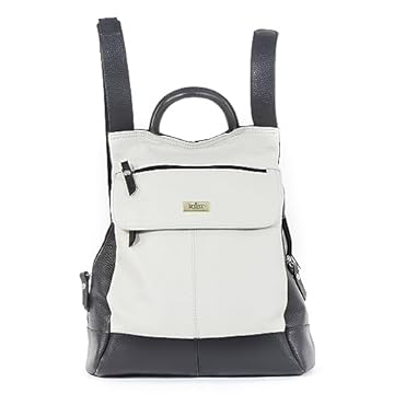 Mochila Feminina em Couro Legítimo Super Estilosa Modelo Jovem Marcela, Passeio, Viagem, Faculdade (Off White c/Preto)