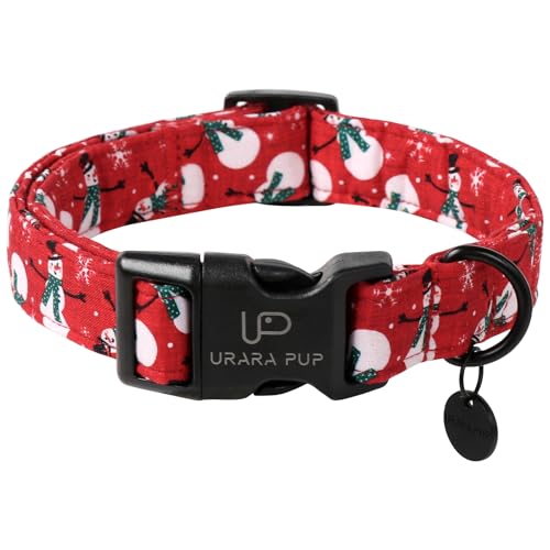 Image of Red Christmas Dog Collar, Cute Snowman Christmas Collar with Quick Release, Comfortable Cotton Dog Collars for Puppy Girl Boy Dogs