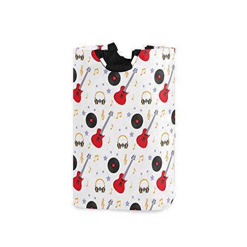 Wäschesack Musikgitarren-Kopfhörer Nahtloses Muster Großer Faltbarer Wäschekorb,zusammenklappbarer Wäschekorb,zusammenklappbarer