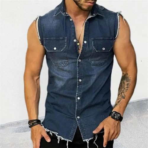 Mens Denim Vests Sleeveless Slim Fit Cowboy Button Down Jean Vest Jackets2
