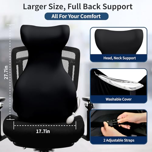27.7\'\' Adjustable High Lumbar Support Pillow for Office Chair, Full Back Support Pillow for Upper Lower Back Pain Relief, Memory Foam Lumbar Cushion for Desk, Gaming Chair, Couch, Improves Posture - Thumbnail 7