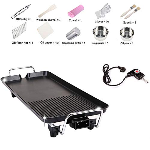 CHUDAN Aluminum alloy smoke free electric grill, Portable table grill for barbecue, Multifunctional contact grill Five temperature adjustable (Free barbecue accessories),S