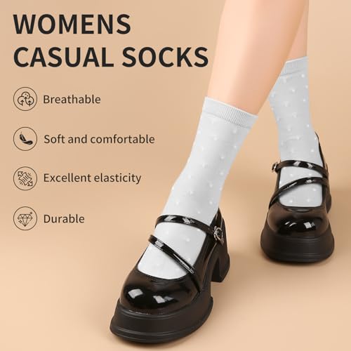 FGZ Womens Crew Socks Breathable Cotton Soft Casual Mid-Calf for Girls,5 Pairs4