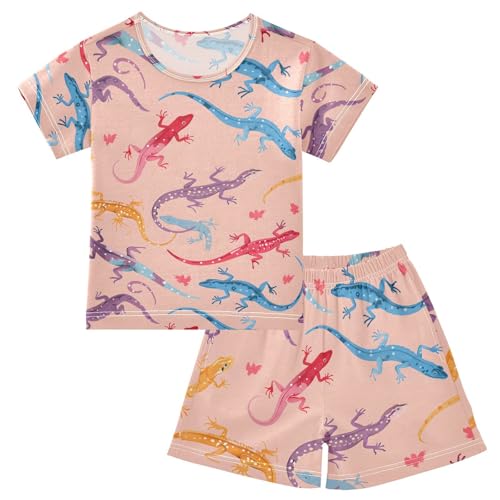 ALAZA Color Lizard Pajamas Short Sleeve 2 Piece Sleepwear Top and Bottom Pajama Set Unisex