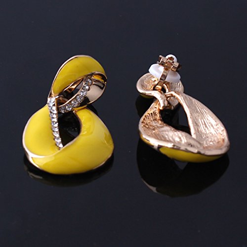 Grace Jun Large Gold Plated Rhinestone Enamel Clip On Earrings Non Piercing For Women Statement Earrings (Yellow) #TOP4