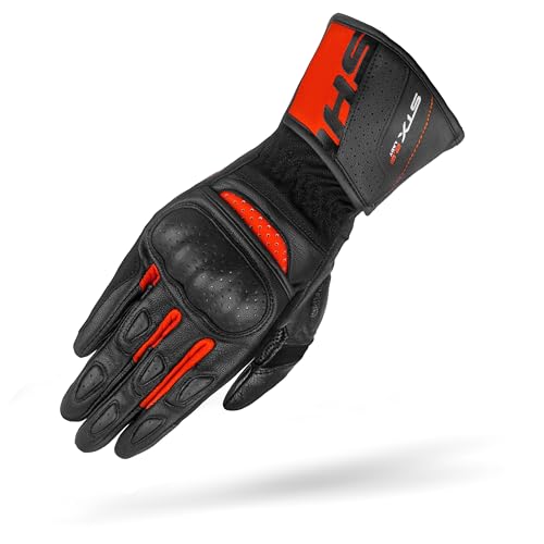 SHIMA STX Motorrad Handschuhe Damen Leder Lange Sommer Motorradhandschuhe Schutz Touchscreen Touren Lederhandschuhe Motorcycle Belüftet Verstärkt Scheibenwischer (Damen, Rot, XS)