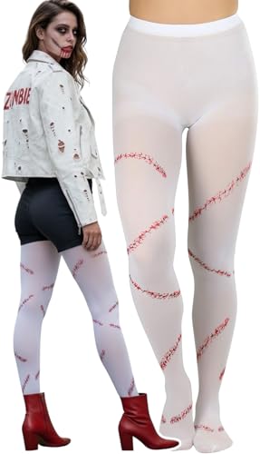 Image of ToBeInStyle Women's Bloody Stitches Scar Zombie Frankenstein Costume Tights Pantyhose Living Dead
