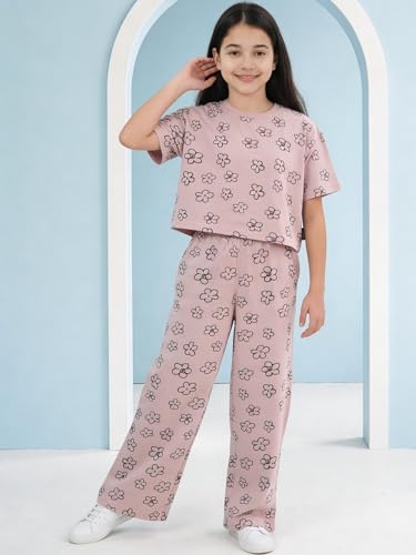 Image of Li'l Tomatoes Girls Cotton Night Suit Set | 100% Cotton Summer Co-Ord Set | Half Sleeve T-Shirt & Full Length Pajama | Soft & Breathable Printed Clothing Set | 9-16 Years