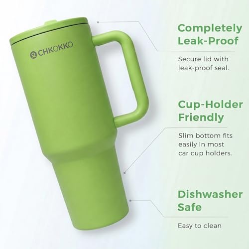 Image of CHKOKKO Stainless Steel Tumbler with Straw & Side Handle 1200ML Leak-Proof Travel Mug | Hot and Cold Double Insulated 1.2L Premium Water Bottle for Travel Gym & Office Use